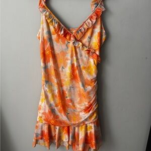 Floral Ruffle Dress in Orange and Yellow
